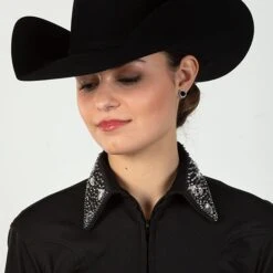 Black And White Rhinestone Show Blouse 8 Black And White Rhinestone Show Blouse -Western Cowboy Equipment Shop 70171 alt2