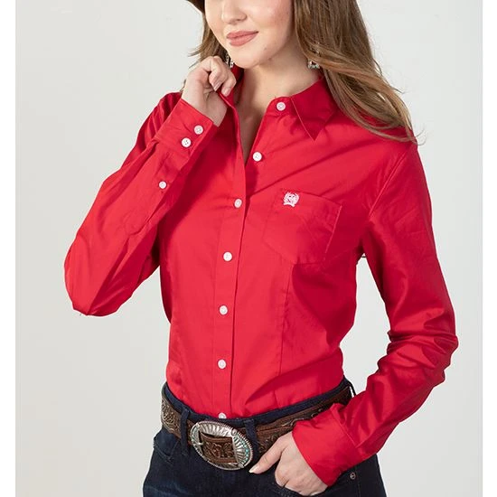 Cinch Solid Red Button Up Blouse 4 Cinch Solid Red Button Up Blouse - Image 2