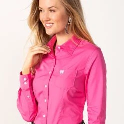 Cinch Solid Pink Button Up Blouse -Western Cowboy Equipment Shop 7048 alt2v2