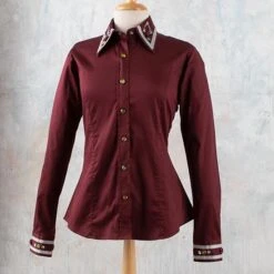 Burgundy Bling Faux Button Show Top -Western Cowboy Equipment Shop 72019