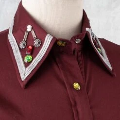 Burgundy Bling Faux Button Show Top -Western Cowboy Equipment Shop 72019 detail1