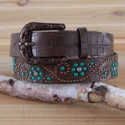 Turquoise And Copper Floral Studded Belt