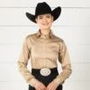 Faux Button Zip Stretch Sateen Tan Show Top 2 Faux Button Zip Stretch Sateen Tan Show Top -Western Cowboy Equipment Shop 76639