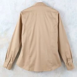 Faux Button Zip Stretch Sateen Tan Show Top -Western Cowboy Equipment Shop 76639 back