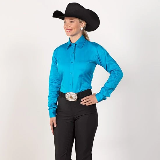 Faux Button Zip Stretch Sateen Turquoise Show Top 4 Faux Button Zip Stretch Sateen Turquoise Show Top - Image 2