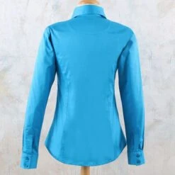 Faux Button Zip Stretch Sateen Turquoise Show Top 11 Faux Button Zip Stretch Sateen Turquoise Show Top -Western Cowboy Equipment Shop 76641 back