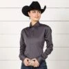 Faux Button Zip Stretch Sateen Grey Show Top -Western Cowboy Equipment Shop 76642 1