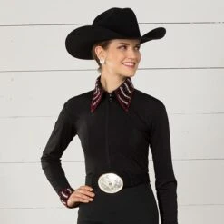 Black Rhinestone Show Blouse