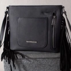 Trinity Ranch Floral Tooled Black Cowhide Crossbody 7 Trinity Ranch Floral Tooled Black Cowhide Crossbody -Western Cowboy Equipment Shop 849153 back A