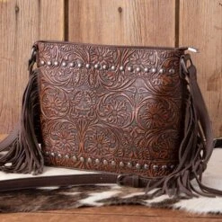 Trinity Ranch Coffee Floral Tooled Crossbody
