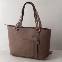 Trinity Ranch Brown Floral Tooled Cowhide Tote -Western Cowboy Equipment Shop 849158 back A