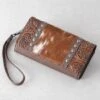 Trinity Ranch Brown Cowhide Floral Tooled Wallet