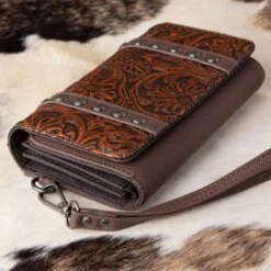 Trinity Ranch Coffee Floral Tooled Wallet -Western Cowboy Equipment Shop 849966 side A