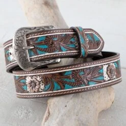 Roper Blue And Cream Floral Belt