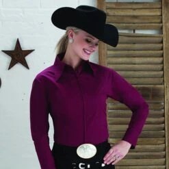 Burgundy Zip Front Show Blouse