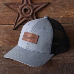 Wrangler Leather Patch Grey And Black Ball Cap