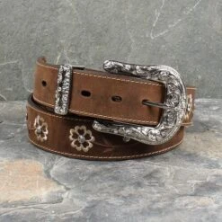 Ariat Brown Floral Crystal Concho Belt