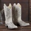 Corral White Glitter Inlay And Crystals Square Toe -Western Cowboy Equipment Shop A3397