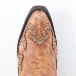 Corral Sand Overlay Embroidery And Studs Boots -Western Cowboy Equipment Shop A4078 toe
