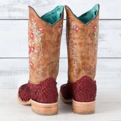 Corral Ladies' Red Floral Pirarucu Boots -Western Cowboy Equipment Shop A4254 heel