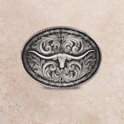 Montana Silversmiths Attitude Buckle Antique Scroll Longhorn Buckle