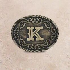 Montana Silversmiths Filigree Initial Attitude Buckle -Western Cowboy Equipment Shop A915 K