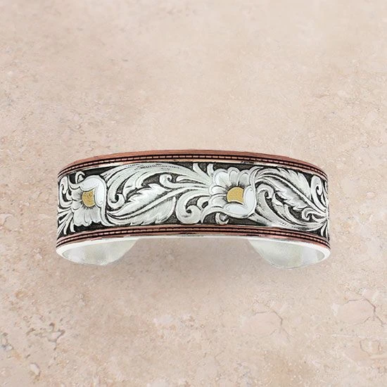 Montana Silversmiths Tri-Colored Floral Leather Cut Cuff Bracelet 3 Montana Silversmiths Tri-Colored Floral Leather Cut Cuff Bracelet