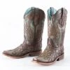 Corral Turquoise And Brown Embroidered Overlay Boots -Western Cowboy Equipment Shop C3768