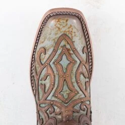 Corral Turquoise And Brown Embroidered Overlay Boots -Western Cowboy Equipment Shop C3768 toe