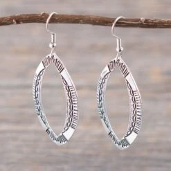 Silver Stamped Diamond Shaped Earrings