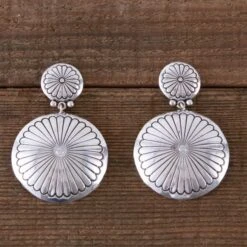 Silver Round Double Concho Earrings