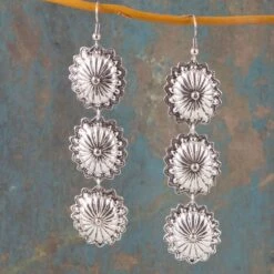 W&Co Silver 3 Tier Concho Earrings