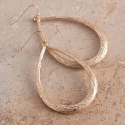 Gold Textured Teardrop Earring -Western Cowboy Equipment Shop ER2393 alt A