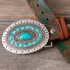 Hooey Turquoise Feather Belt 8 Hooey Turquoise Feather Belt -Western Cowboy Equipment Shop HWBLT002 detail1