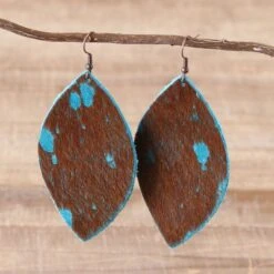 Turquoise Acid Wash Cowhide Earrings