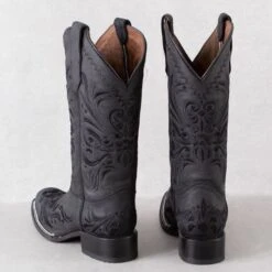 Corral Circle G Ladies' Black Embroidery Square Toe Boots -Western Cowboy Equipment Shop L5464 heel