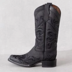 Corral Circle G Ladies' Black Embroidery Square Toe Boots -Western Cowboy Equipment Shop L5464 side