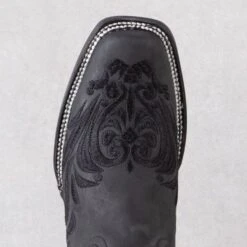 Corral Circle G Ladies' Black Embroidery Square Toe Boots -Western Cowboy Equipment Shop L5464 toe