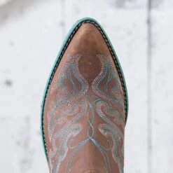 Corral Circle G Brown And Turquoise Booties -Western Cowboy Equipment Shop Q0099 toe