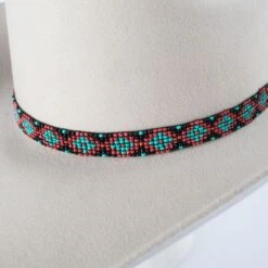 Black, Red And Turquoise Beaded Hatband