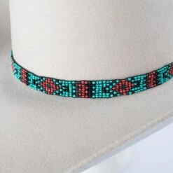 Turquoise And Red Beaded Hatband
