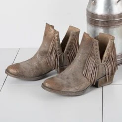 Corral Circle G Metallic Fringe Booties