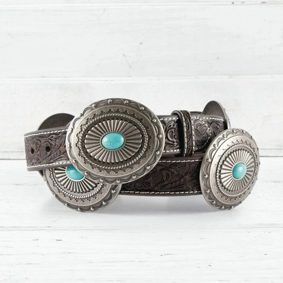 Ariat Tooled Turquoise Concho Belt 3 Ariat Tooled Turquoise Concho Belt