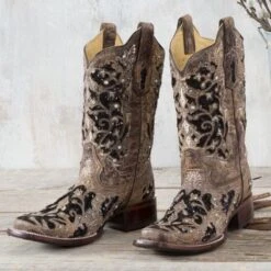 Corral Brown And Black Glitter Inlay Boots